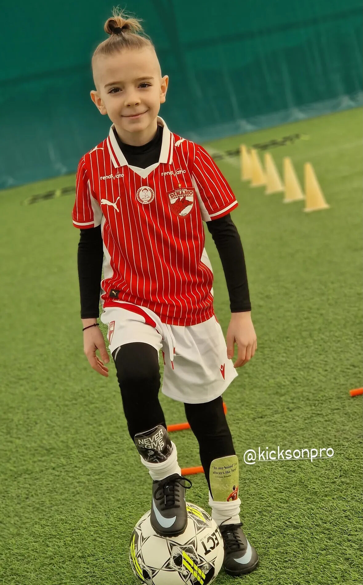 youth soccer player with personalized Kickson shin pads