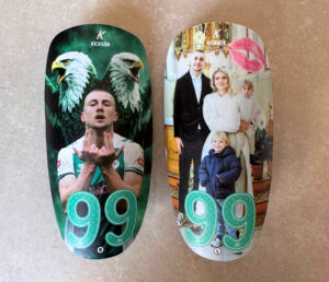 Personalised Kickson shin pads with custom name and design print
